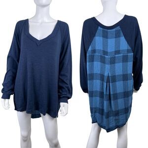 Pilcro Womens Size L Blue Plaid Cotton High Low Pullover NEW Tunic Sweatshirt